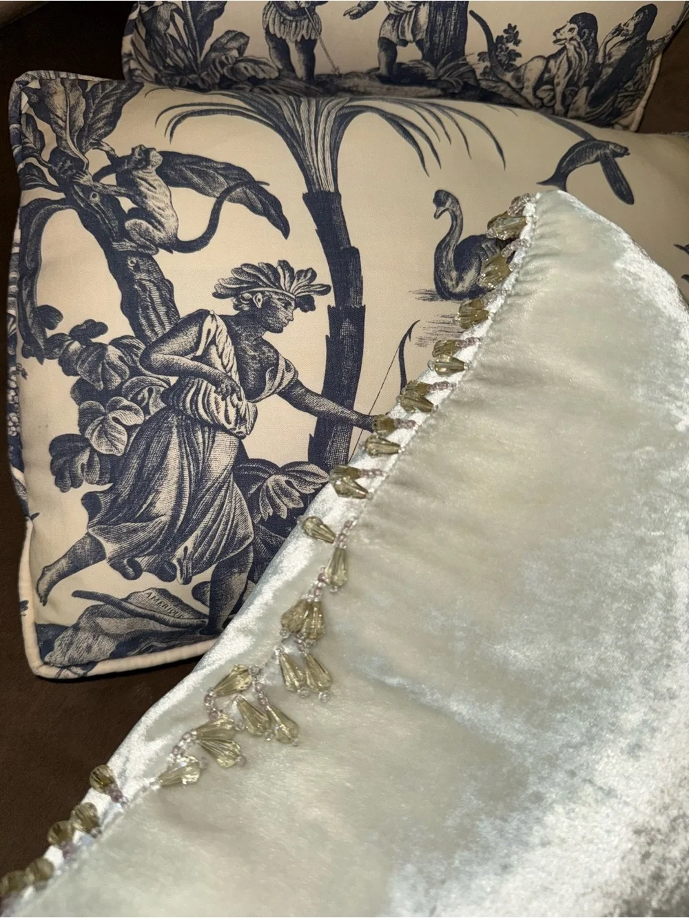 Set of 3 Decorative Throw Pillows in Blush Pink and Blue
